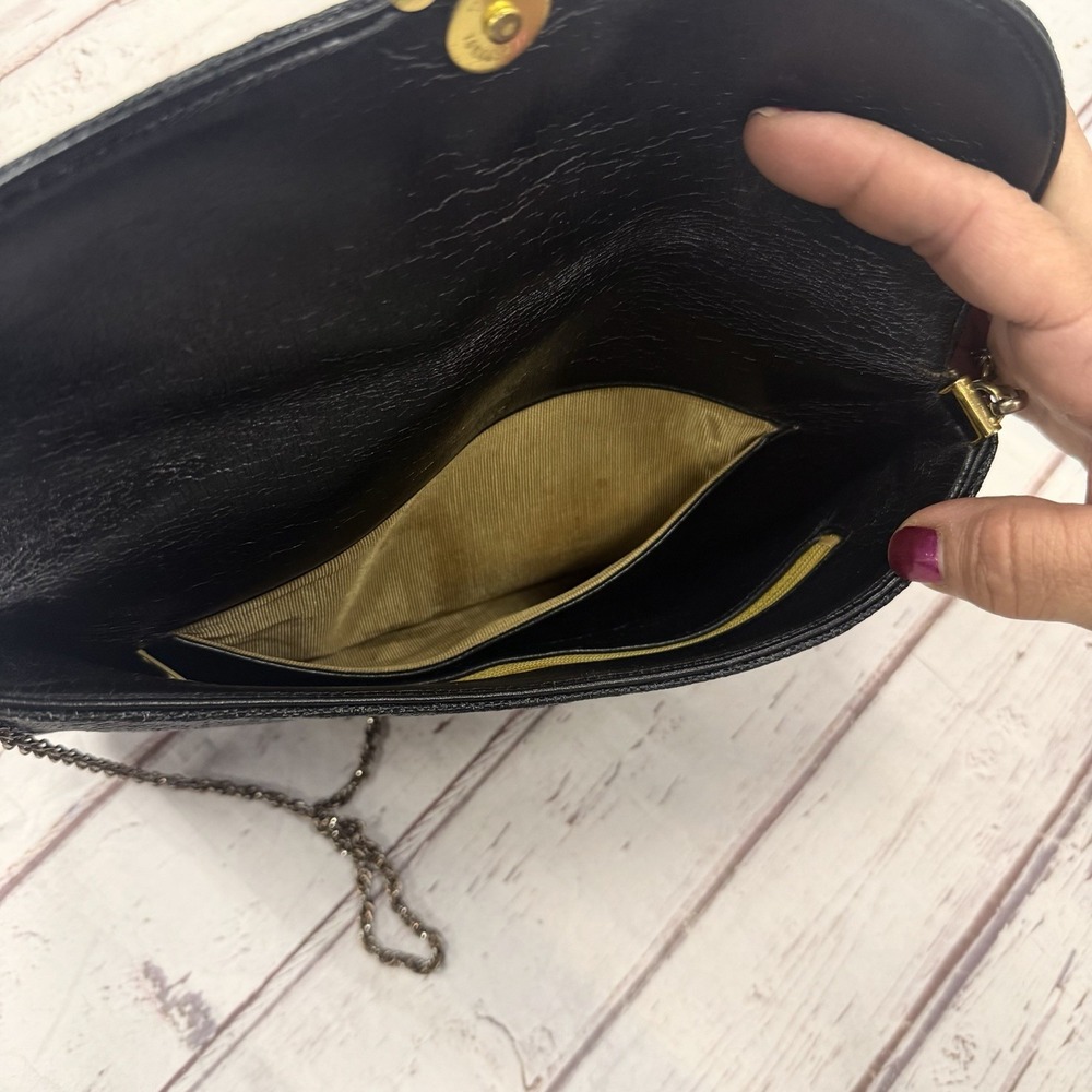 Koret Black/Gold Weave Envelope Chain Strap Clutch Vintage Statement Art - Picture 7 of 8